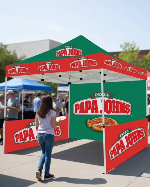 10 Ft x 10 Ft Papa John’s Pizza Pop Up Advertising Tent with Back & Side Wall