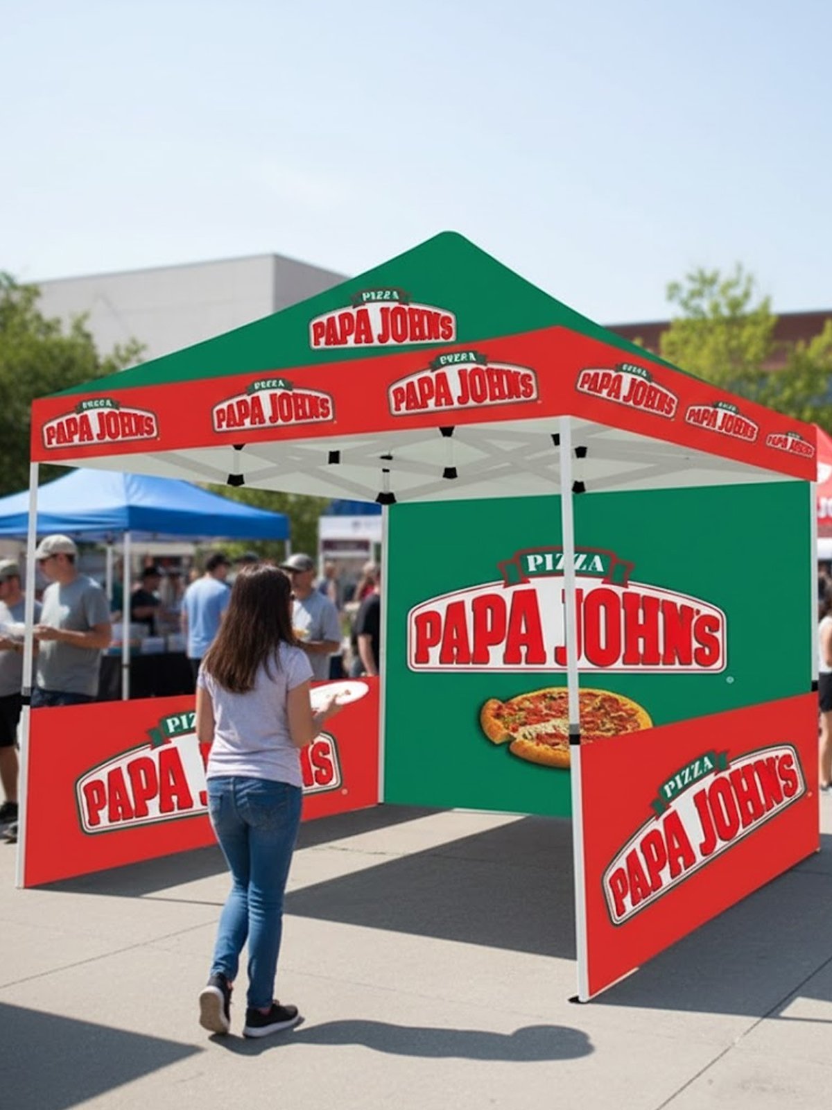 10 Ft x 10 Ft Papa John’s Pizza Pop Up Advertising Tent with Back & Side Wall