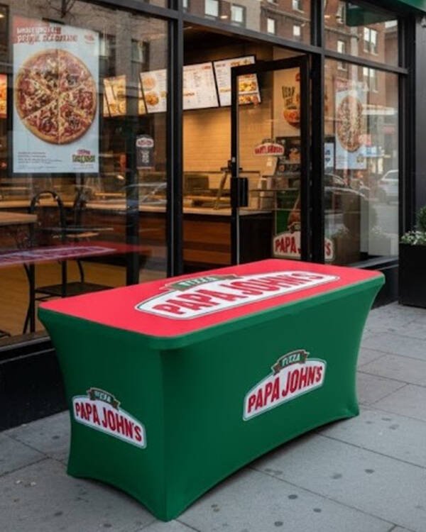 6 FT Custom Papa John’s Advertising Table Cover – Durable, Stretchable, and Professionally Branded - Image 6