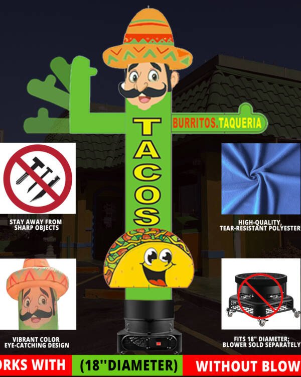 10ft Tacos Advertising Tube Man – Works with 18-inch Diameter Blowers - Image 3