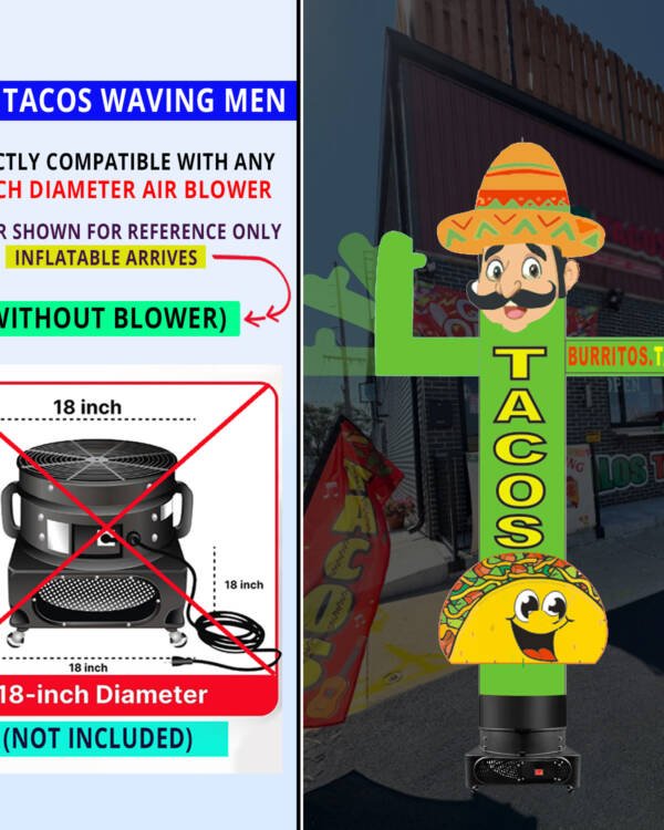 10ft Tacos Advertising Tube Man – Works with 18-inch Diameter Blowers - Image 2