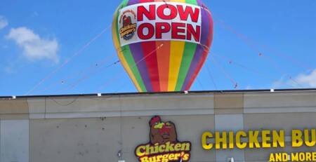 22ft Chicken Burgers advertising balloon