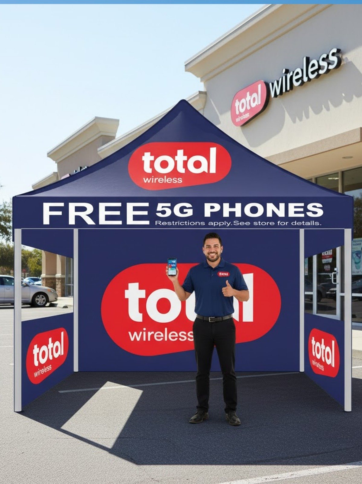 Navy Blue Total Wireless Free 5G Phone Canopy Tent with Back & Side Wall