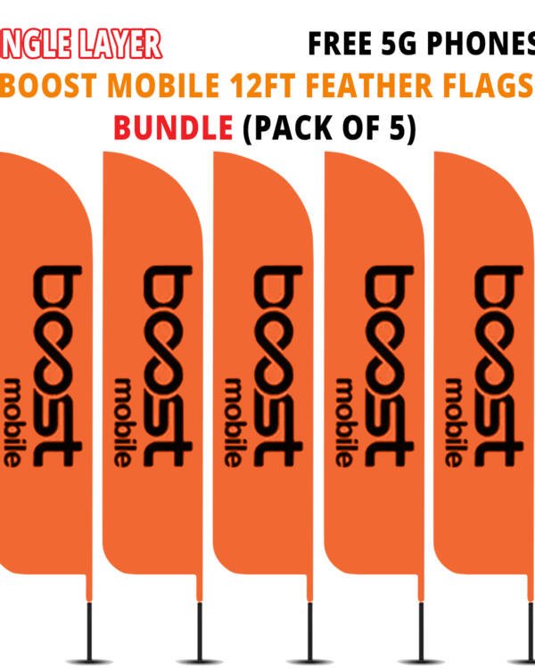 Single Layer – 12ft Boost Mobile Outdoor Flags – Orange – Pack of 5