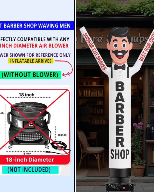 10ft Barber Shop Advertising Waving Man (One-Arm Waving) – Compatible with 18-inch Diameter Blowers (Without Blower) - Image 2