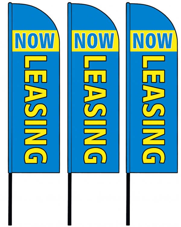 12FT Now Leasing Feather Flags Pack of 3