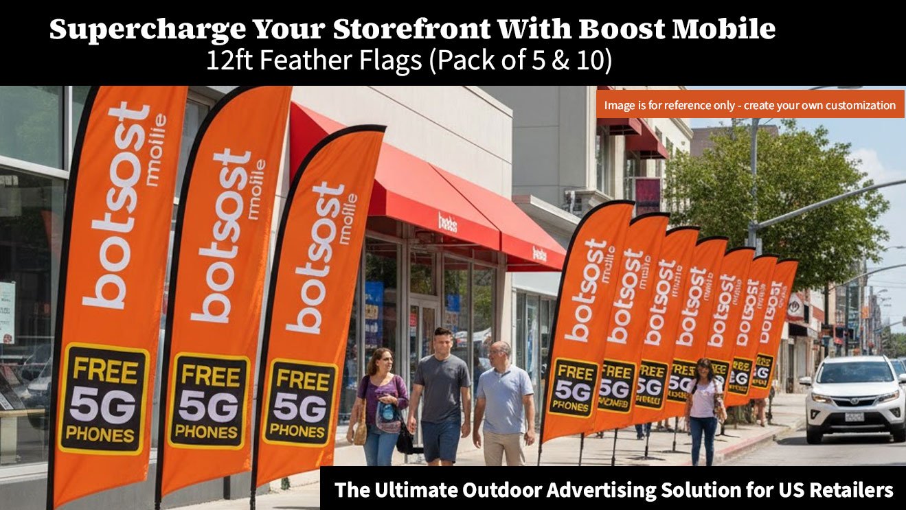 Boost Mobile 12ft Feather Flags (Pack of 5 & 10)