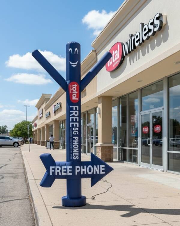 20ft Deep Navy Blue Total Wireless Air Dancer with Arrow Sign