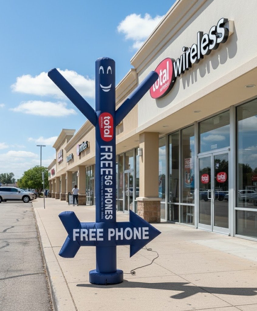 20ft Deep Navy Blue Total Wireless Air Dancer with Arrow Sign