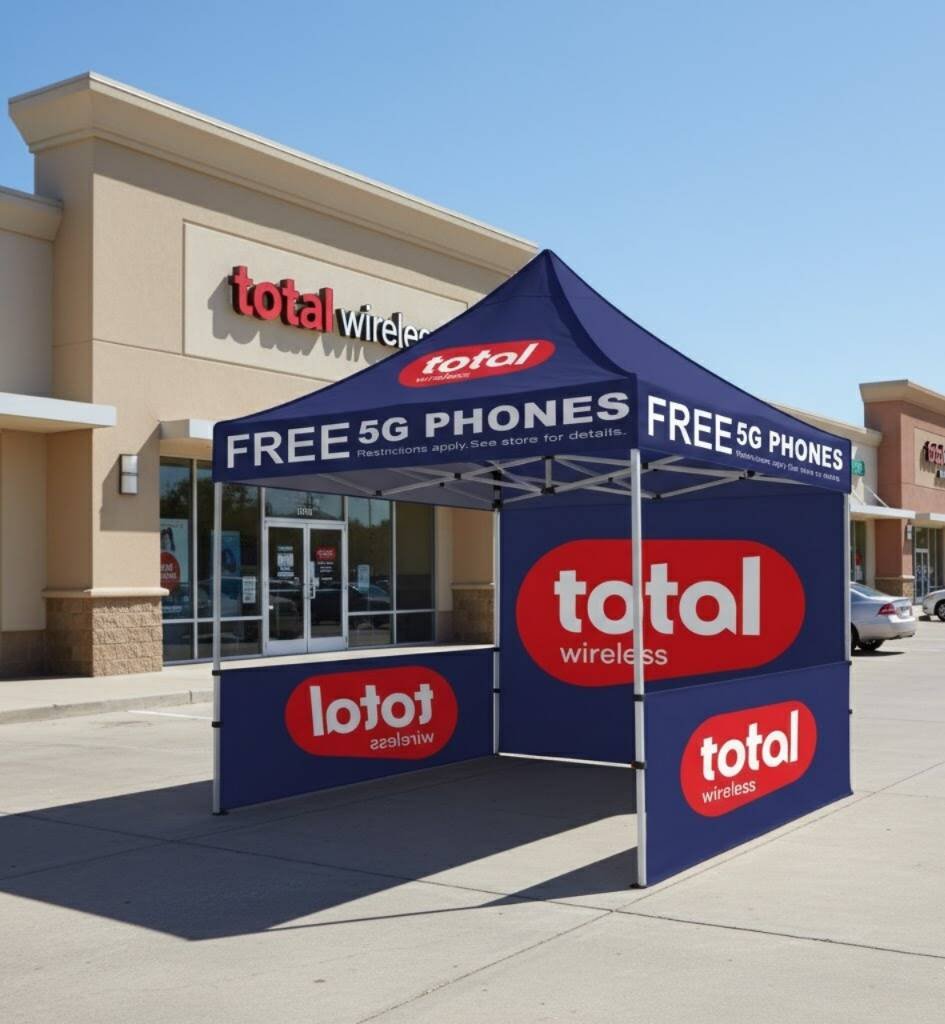 Navy Blue Total Wireless Free 5G Phone Canopy Tent with Back & Side Wall