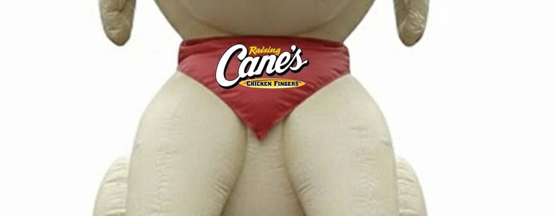 22ft Raising Cane’s inflatable dog mascot balloon