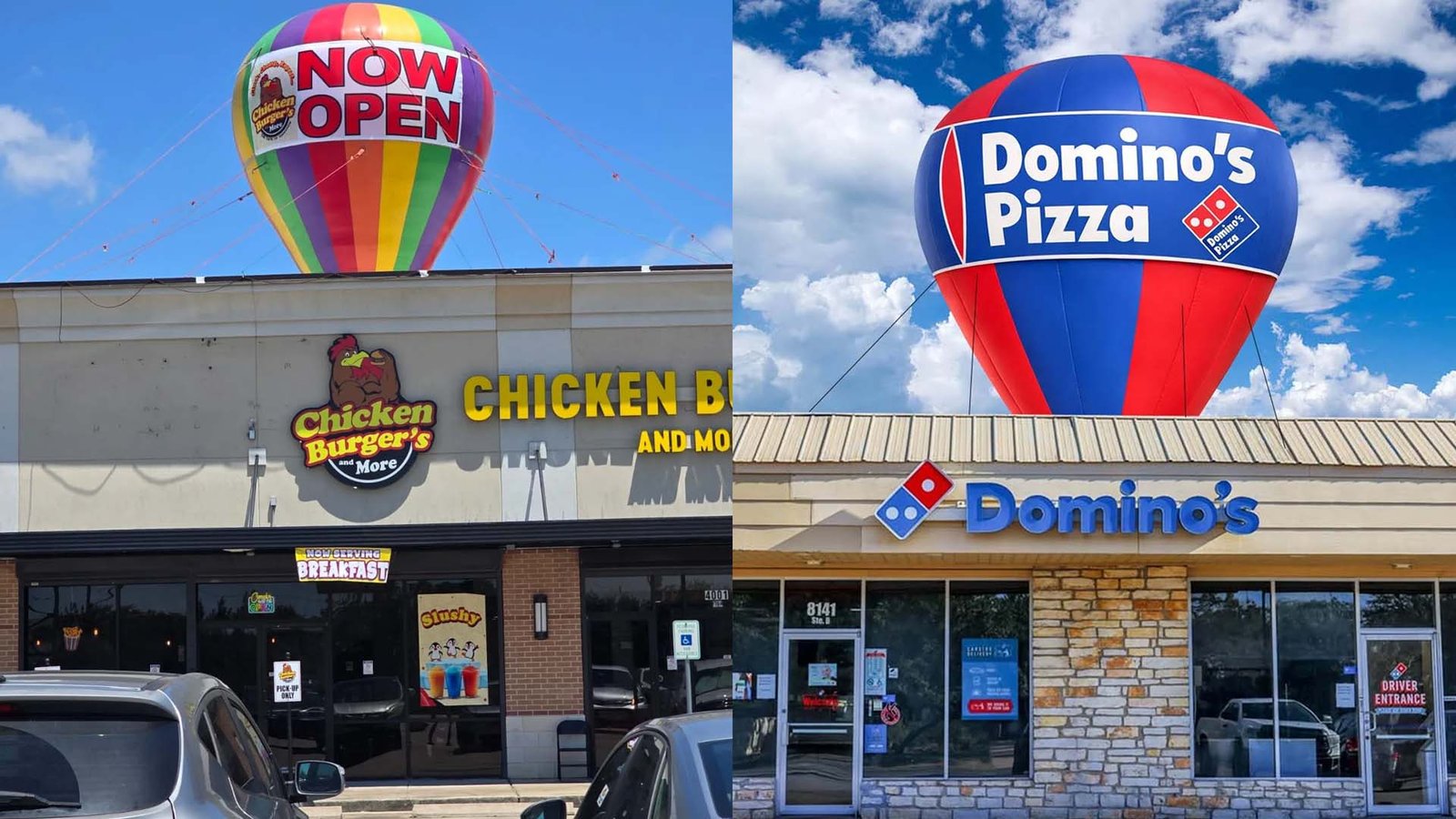 Fast Food and QSR Giant Advertising Rooftop Balloons Rental Services