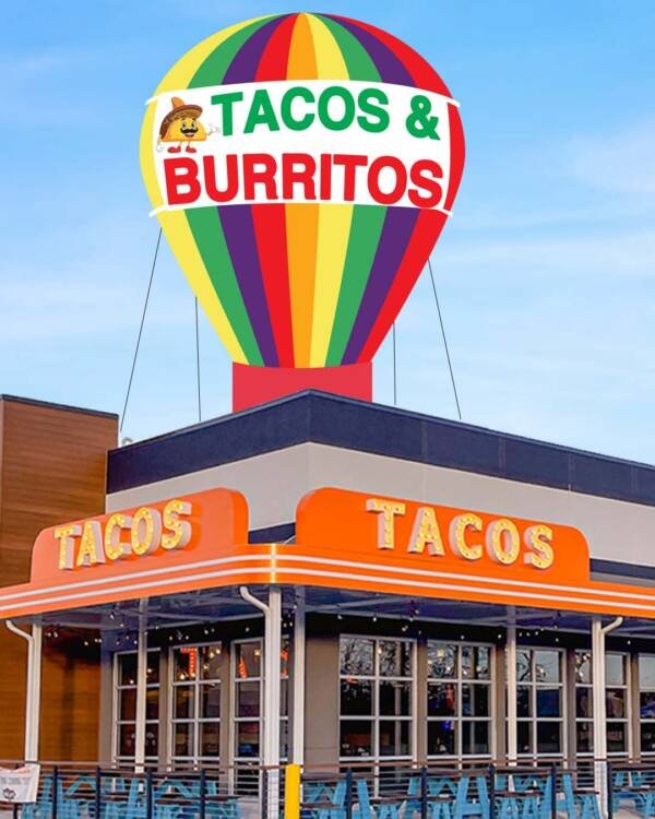 22ft Tacos & Burritos rooftop advertising balloon