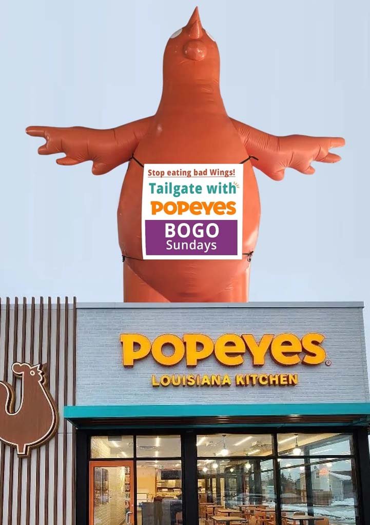 Large advertising balloon setup for restaurant and sales promotions