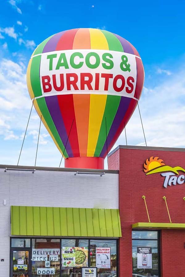 Giant Now Open rooftop balloon rental in Houston Texas