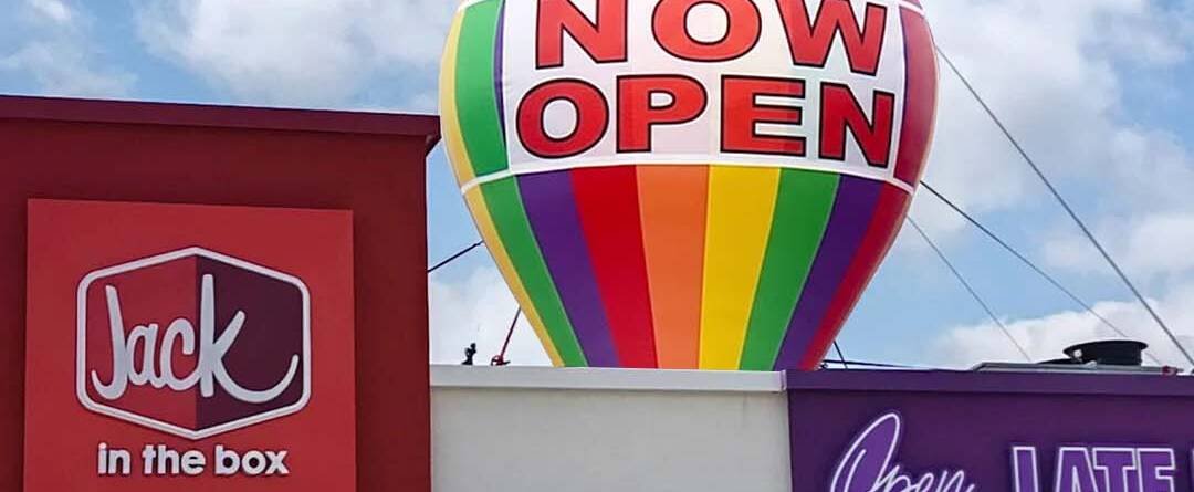 22ft Jack in the Box Now Open Rooftop Advertising Balloon