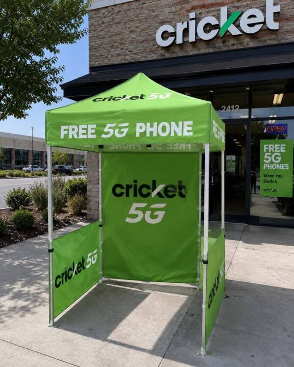 5Ft × 5Ft Cricket 5G Pop Up Advertising Canopy Tent – “FREE 5G PHONE” Promo Booth with Back Wall + Half Side Panels (Complete Set) - Image 4