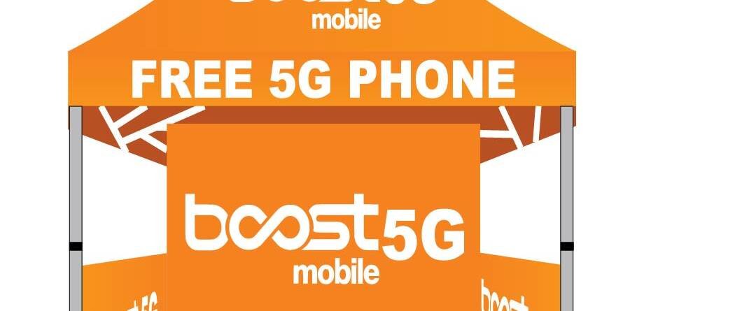 5x5 Boost Mobile pop up advertising canopy tent