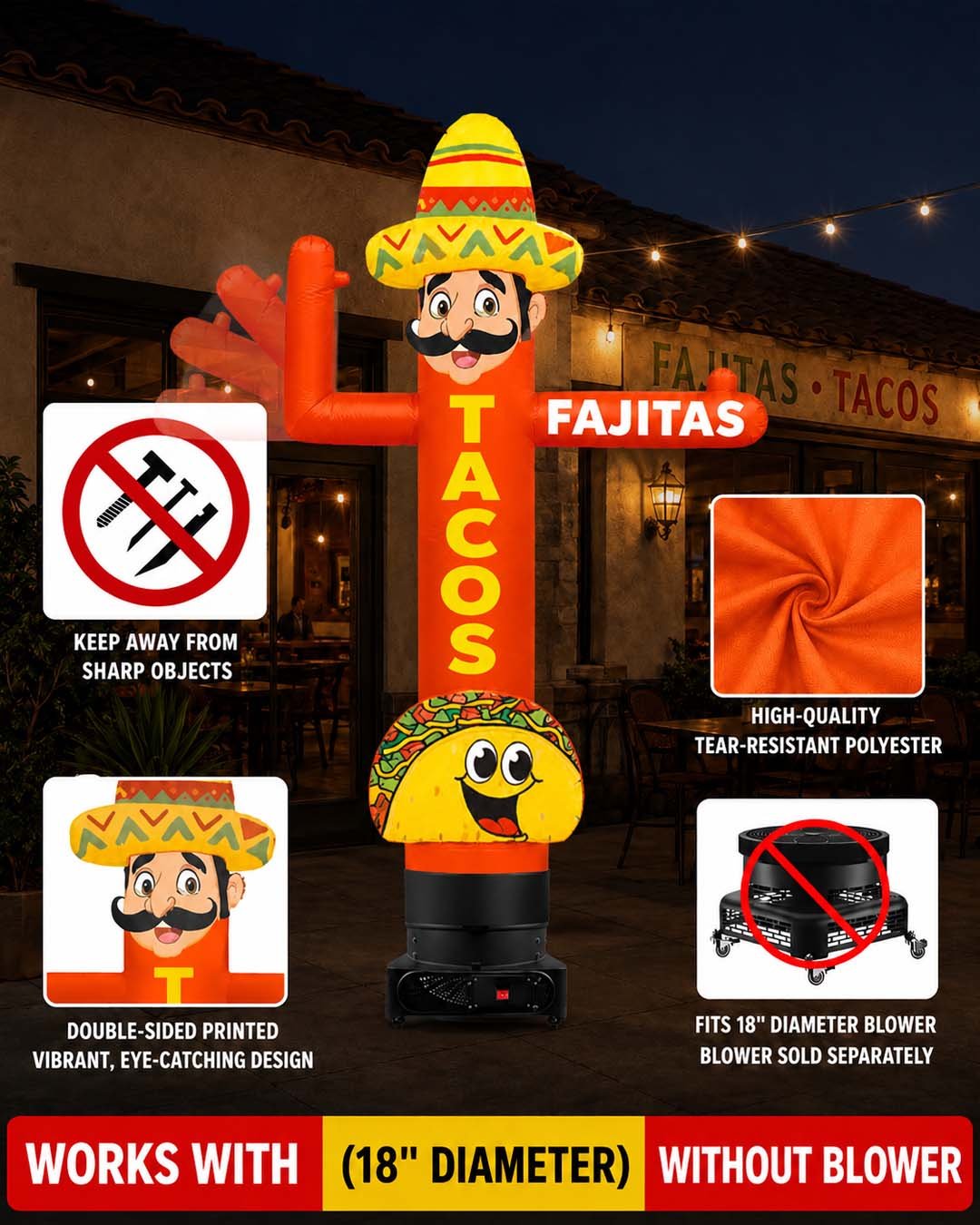 10ft Tacos & Fajitas Waving Man Inflatable