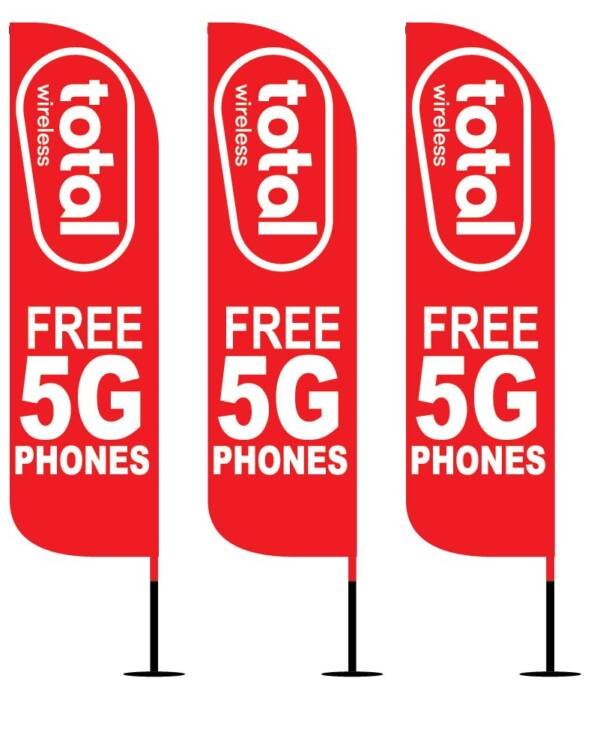 12FT Total Wireless FREE 5G PHONES feather flags pack of 3 red