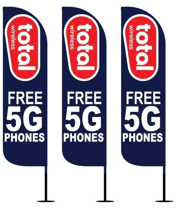12FT Total Wireless FREE 5G PHONES feather flags pack of 3 dark blue