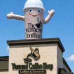 coffee cup rooftop inflatable, custom inflatable mascot, coffee shop advertising inflatable, giant rooftop inflatable, Yemeni coffee shop mascot