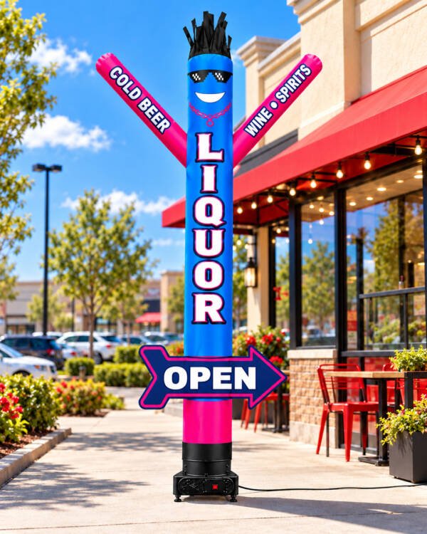 20FT Liquor Store Air Dancer with OPEN Arrow - Directional Storefront Advertising Inflatable (Without Blower) - Image 1